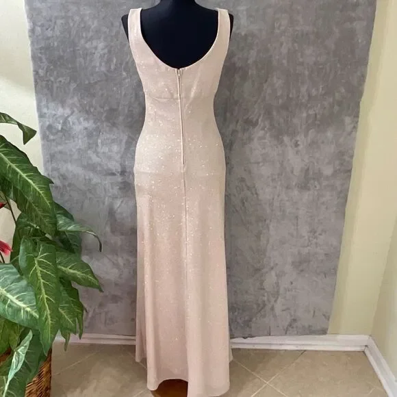 Vintage Betsy & Adam Evening Gown sz. 4 Formal Sheath Cowl Neck Tan Glitter USA - Picture 3 of 14